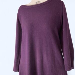 Purple long sleeve sweater w 3/4 sleeves & boat neckline. Size L Carolyn Taylor